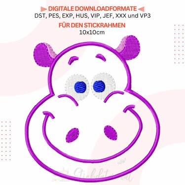 Nilpferd Stickdatei, Hippo digitales Stickmotiv, Tier Stickmuster - Sticken