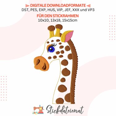Giraffe Stickdatei, Tier Stickmuster, Safari Stickvorlage, Maschinensticken