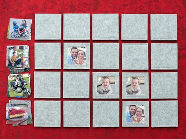 Personalisierbares Memory-Spiel mit Wechselbilderrahmen aus Filz