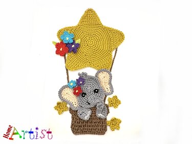 Elephant balloon crochet applique