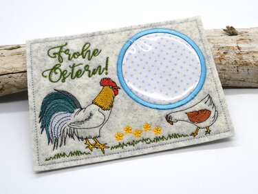 Stickdatei Mugrug Untersetzer Ostern Hahn Huhn - Sticken