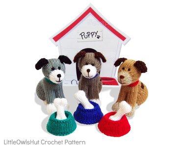 K003 Dogs with bowls and bones soft toy Amigurumi puppy pet - Knitting