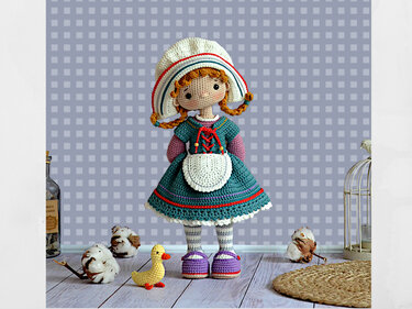 Crochet Amigurumi doll pattern, crochet toy, Helga doll