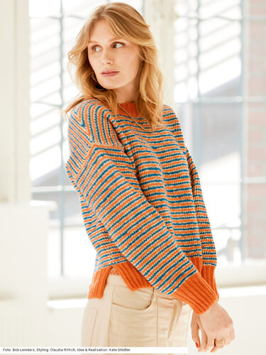 Pulli mit Hebemaschenmuster in Sand, Orange und Petrol