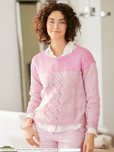 Pulli mit Ajourmusterstreifen in Rosa - Stricken