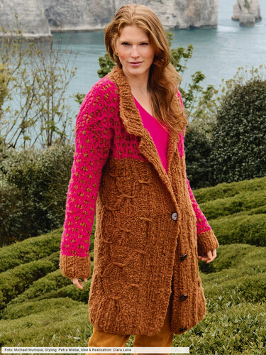 Longjacke mit Smok- und Hebemaschen - Stricken