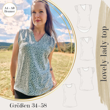 Beamer + A0 + A4 lovely lady top 34-58 Oberteil Shirt Damen Schnittmuster
