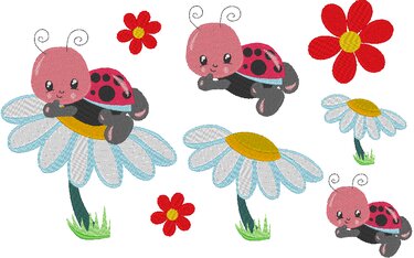 Stickdatei - Käfer Marienkäfer auf Blume - Sticken