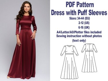 Maxi Dress Sewing Pattern PDF Puff Sleeve Dress Sewing Patterns PDF Pattern