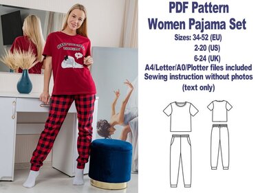 PDF Pajamas Patterns Women's Pajama Pattern Christmas Pajamas Patterns - Sewing