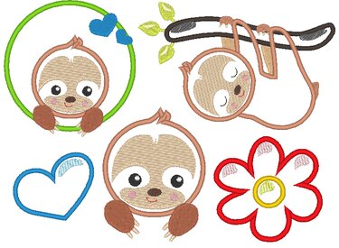 Stickdatei - Faultier mit Herz und Blume für Stoffapplis - Sticken