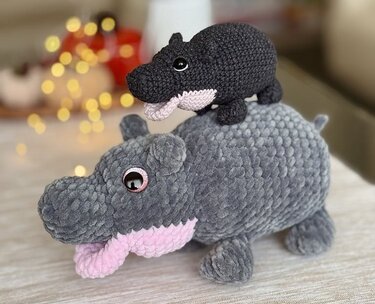 Crochet Moo Deng baby hippo no sew amigurumi pattern