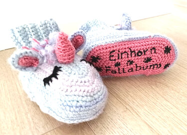 Einhorn Pantoffel Fallabums Gr. 22/23, 28/29, 34/35, 42/43 - Häkeln
