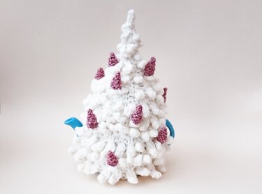 TeaCosyFolk's Mini Sized Snowy Fir Tree Tea Cosy - Knitting
