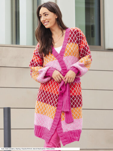 Mantel mit Gittermuster in Pink, Orange, Grège, Gelb, Rot und Rosa