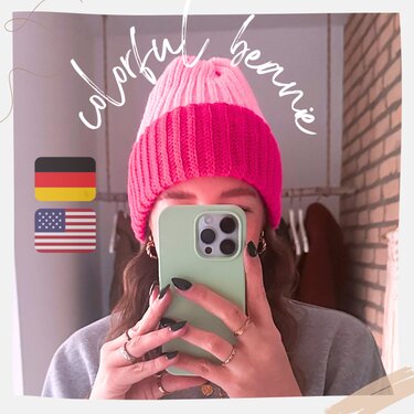 crochet pattern colourful two-coloured beanie hat | German & English