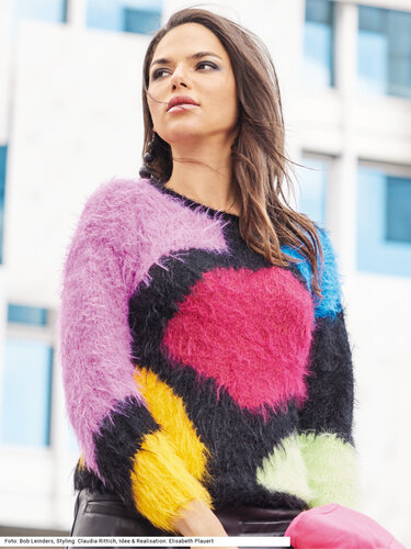 Pulli mit Intarsien in Schwarz, Pink, Rot, Gelb, Grün und Blau - Stricken