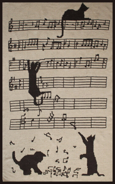 Blanket “cats play with Music” - Crochet