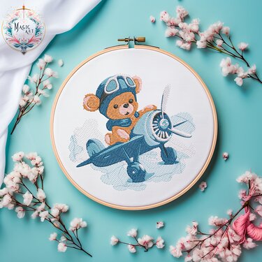 BÄR DER Mutige Pilot Flugzeug - Sticken