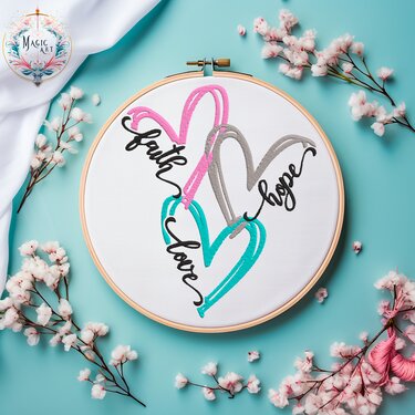 Stickdatei DREI Herzen Faith HOPE LOVE - Sticken