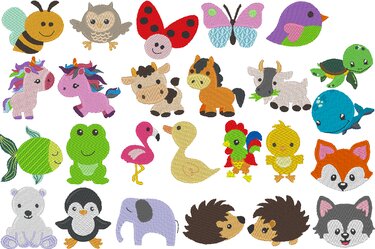 Stickdatei - Puschen Motive mit Tieren in 5cm, 6cm und 7cm - Sticken