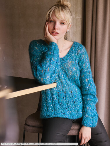 Pulli mit Ajourmuster-Streifen und Pailetten - Stricken