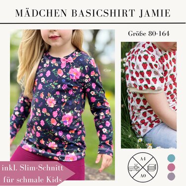 Schnittmuster Basicshirt Shirt für Mädchen Jamie Gr. 80-164