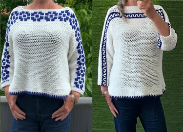Weißblauer Pulli - Greece- Häkelanleitung
