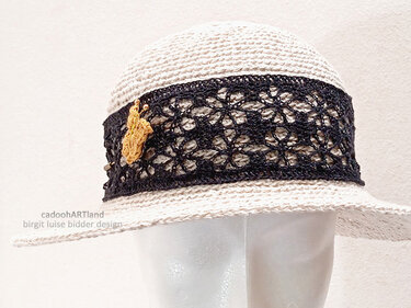 Hut häkeln "Lady Linnet" mit 2 Hutband - Spitzen, Damenhut, Gartenhut