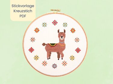 Stickvorlage "Lama" Stickbild im Kreuzstich - Sticken