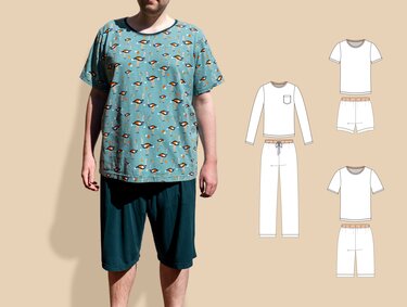 Pyjama + Schlafanzug Herren– Shirt & Hose, 4 Ärmellängen, Gr. 44-60 A4+A0 - Nähen