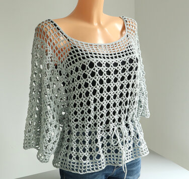 Tunic, Summer Sweater, Mesh Shirt "Sophia" (top-down raglan) - Crochet
