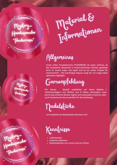 Häkelanleitung MYSTERY-CAL für den Hoodieponcho "PUDERROSA"