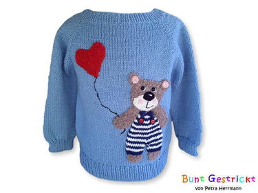 Sweater - RVO with bear applique - 2 sizes - Knitting