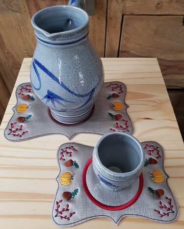 Stickdatei Herbst Untersetzer mit Kürbis und Eichel - Sticken