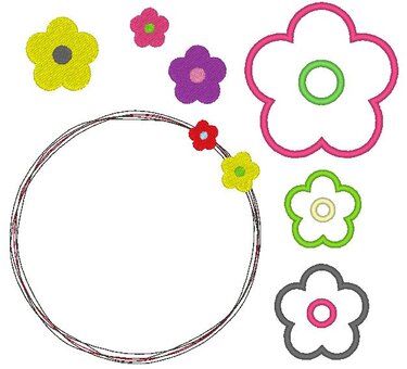 einfache Blumen Stickdatei gefüllt + Appli + doodle Button - Sticken
