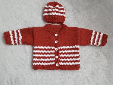 Strickanleitung Baby Jäckchen und Mütze Terra mit Streifen Größe 68/74!