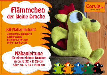 Flämmchen der Drache – Nähanleitung + Schnittmuster in 2 Größen