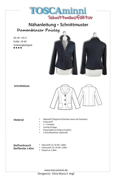 Blazer Paisley Gr. 34-46 Schnittmuster und Nähanleitung