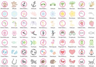 2cm Minis jeweils mit 3cm Button 54 Motive Stickdatei - Sticken