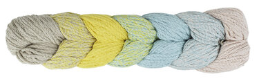 Geflochtener Garnstrang in Beige, Gelb und Hellblau mit melierter Optik