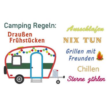 Camping Anhänger Hänger - Camping Regeln Stickdatei - Bild 2