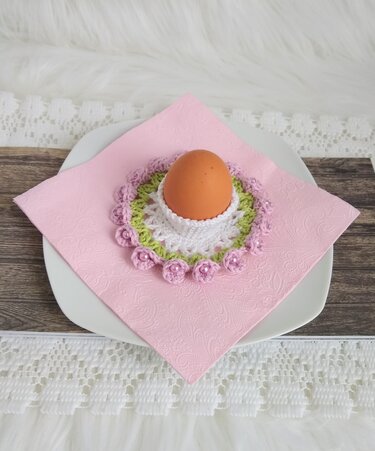 Häkelanleitung Eierbecher Rosenblüte