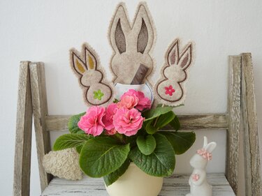 Stickdatei ITH Blumenstecker Hasen - Sticken