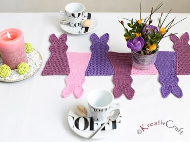 table runner with easter bunny motiv–crochet pattern–many variants possible