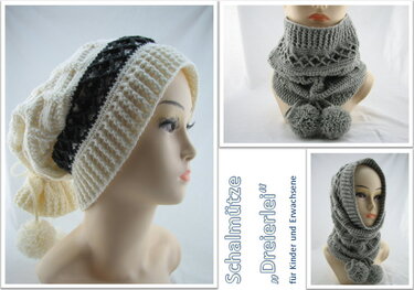 Häkelanleitung Schalmütze "Dreierlei"