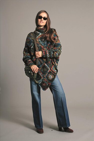 Geh&auml;kelter Poncho aus Granny-Squares - Häkeln