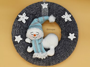 Häkelanleitung - Türkranz - Schneemann im Winterschlaf