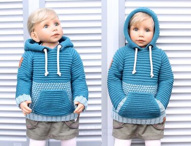 Hoodie "Casual" for adults/children (raglan), sizes 2 y. - XXL - Crochet