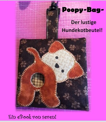 Genähter Stoff-Hundebeutelspender mit appliziertem Hundemotiv und Karabiner